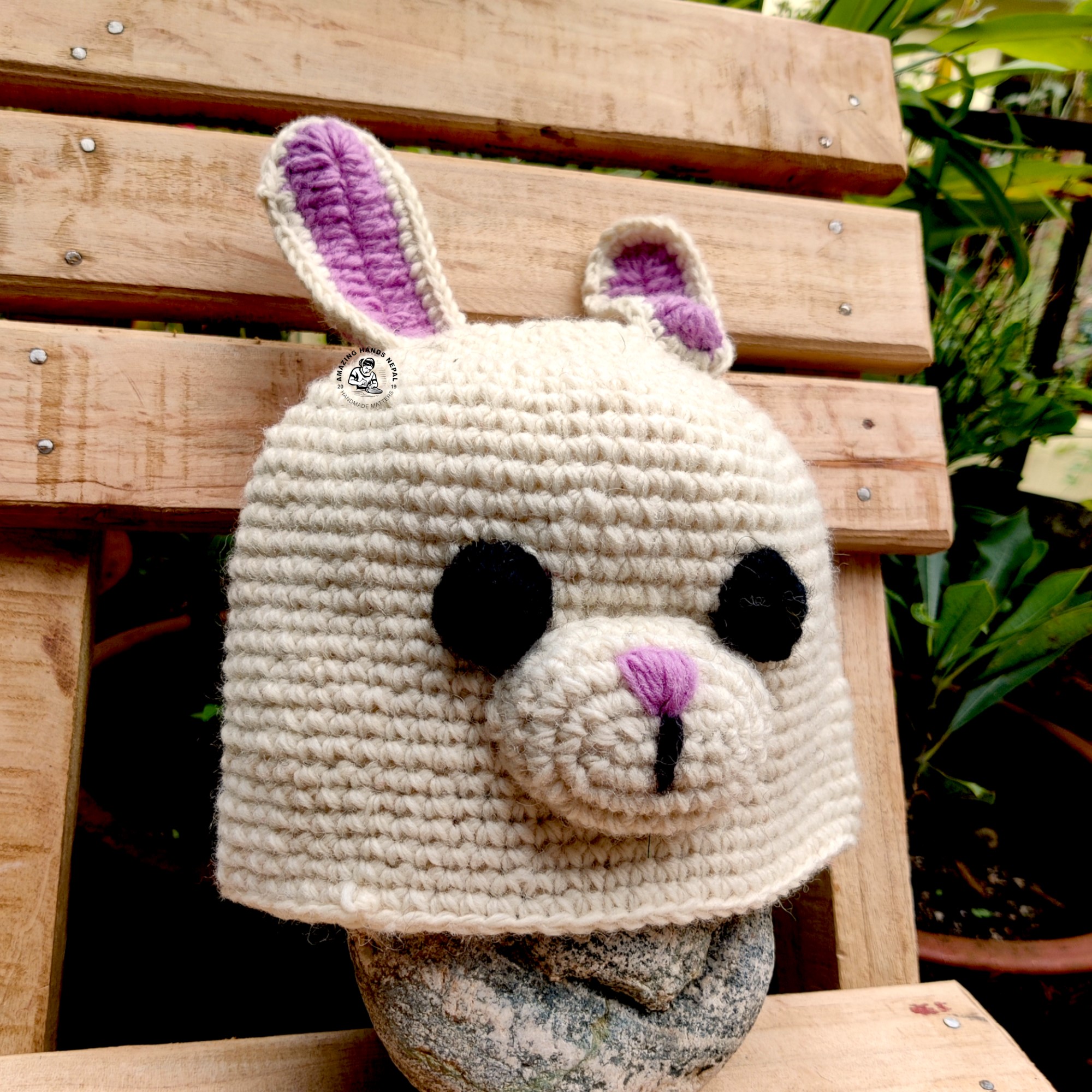 Wool Hand Crocheted Bunny Hat