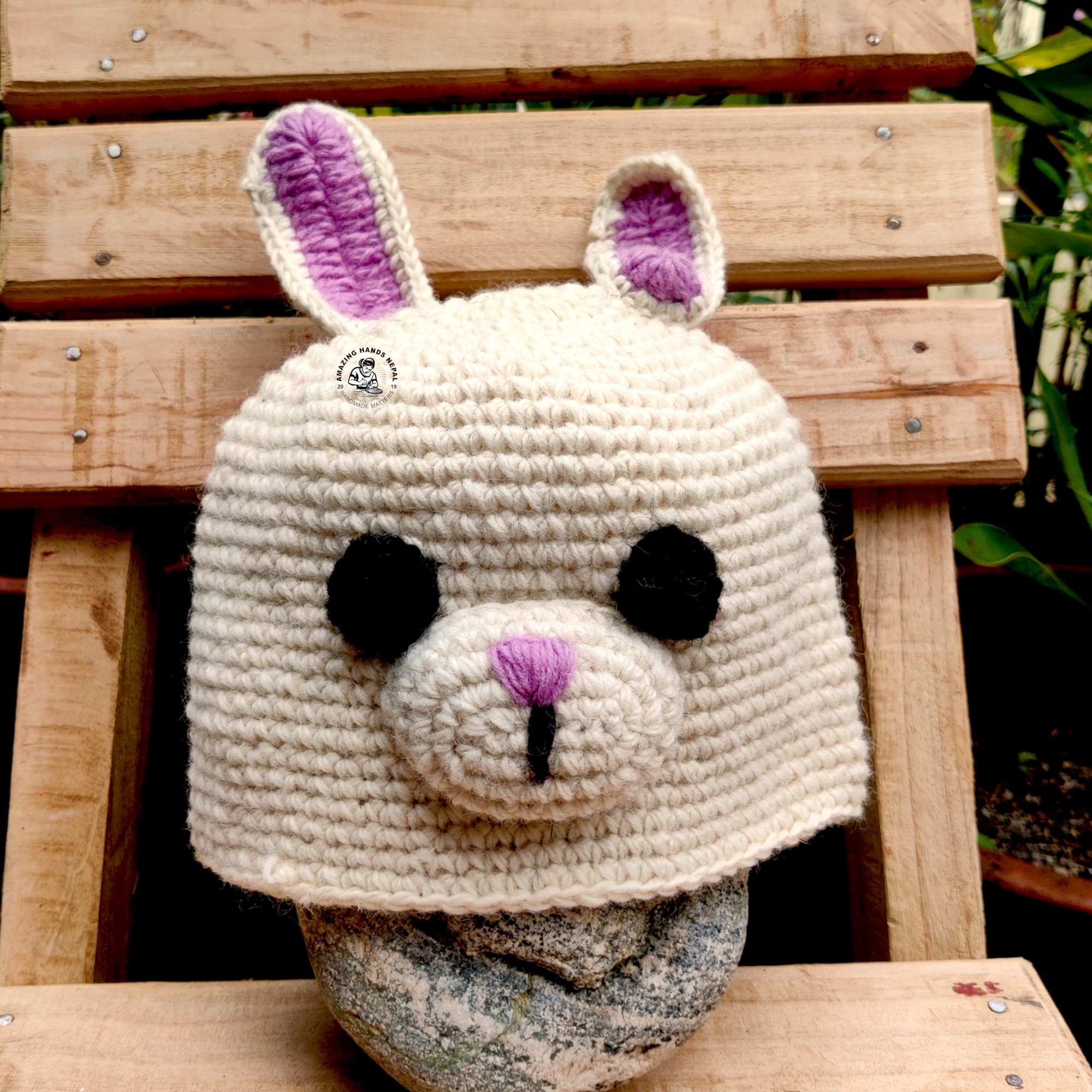 Wool Hand Crocheted Bunny Hat