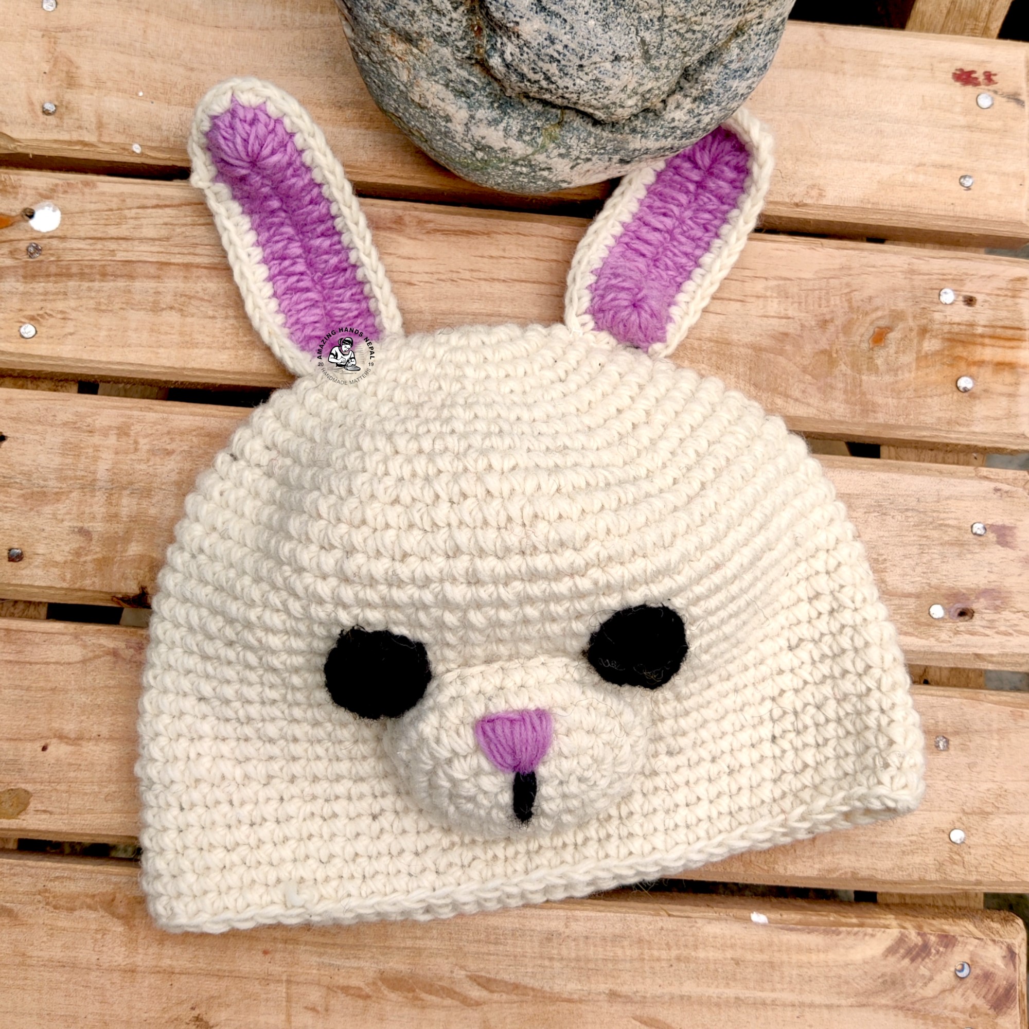 Wool Hand Crocheted Bunny Hat