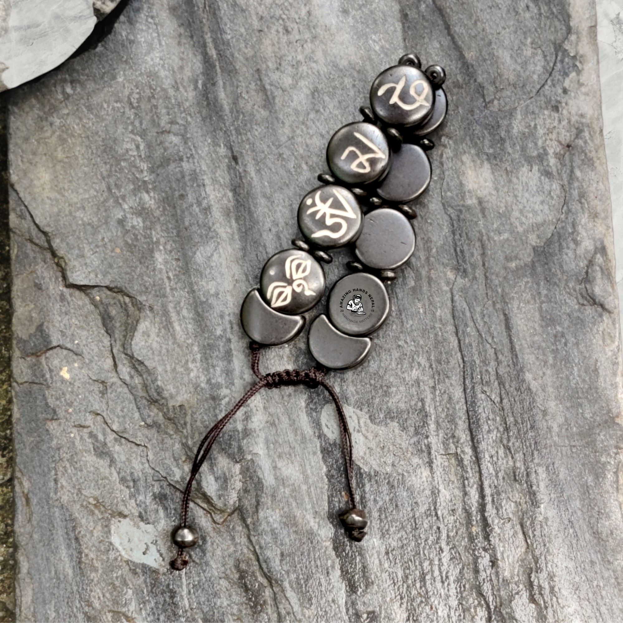 Natural Black Tibetan Om Bone Bracelet