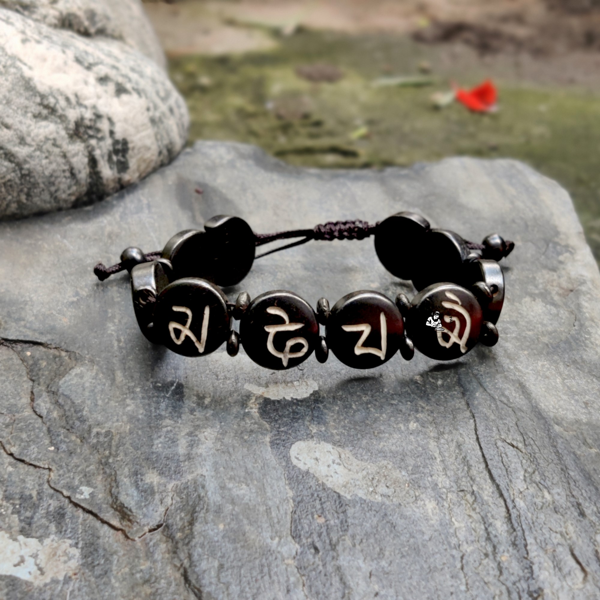 Natural Black Tibetan Om Bone Bracelet
