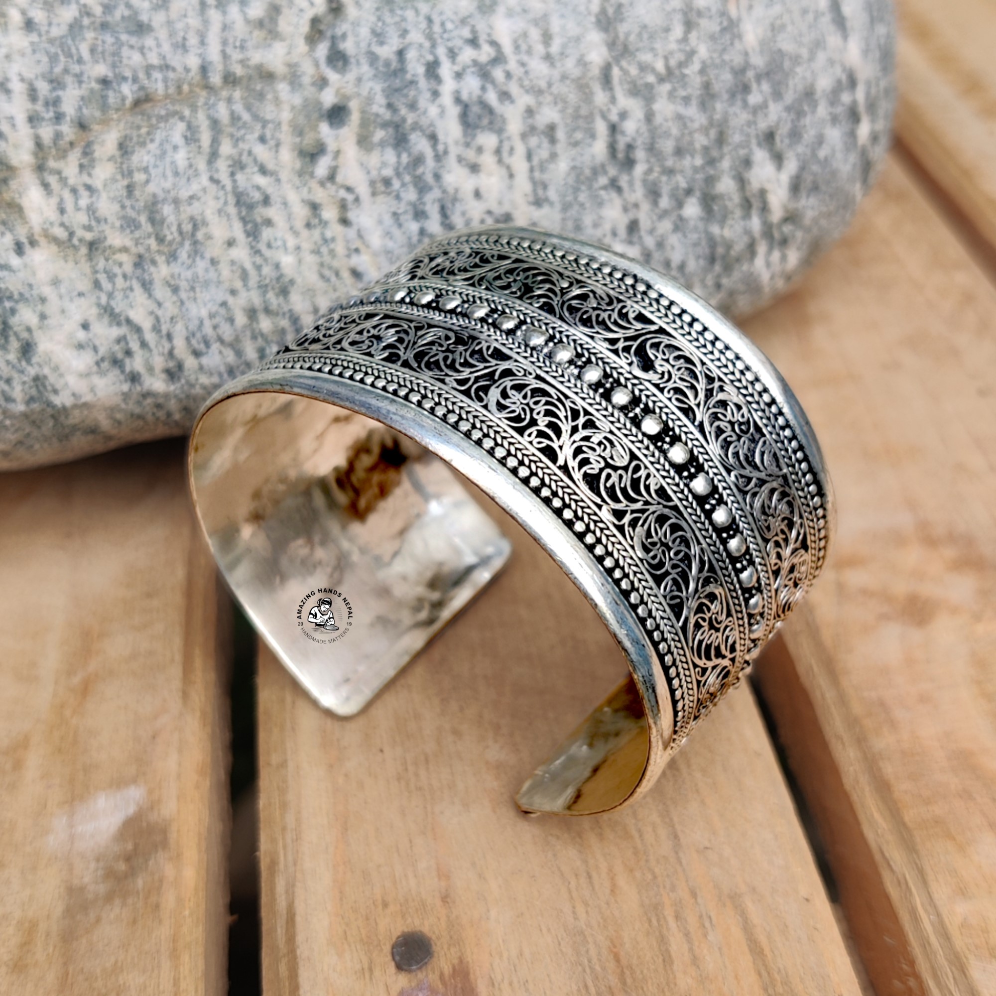 Double Panel Filigree Work Cuff Bracelet